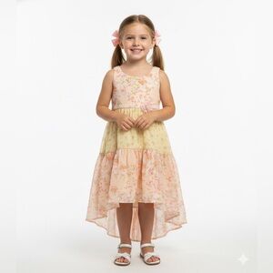 Pink & Violet Floral High-Low Dress - Size 5 - Excellent Condition